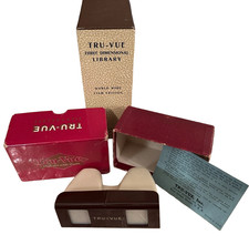 TRU-VUE Stereoscope 35mm Film Strip Viewer In Box 1940/46 w 39 Film Strips