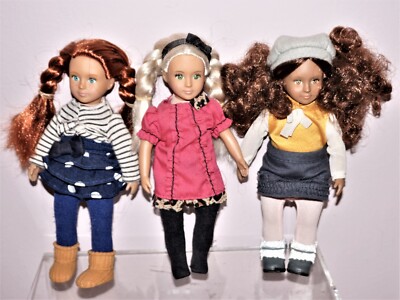 Lot of 3 Battat 6'' Dolls mini: blond-brunette-redhead Lori Vinyl Cloth Body