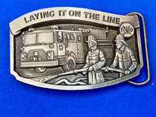 Vintage 1992, Laying it on the line fire department pewter belt buckle