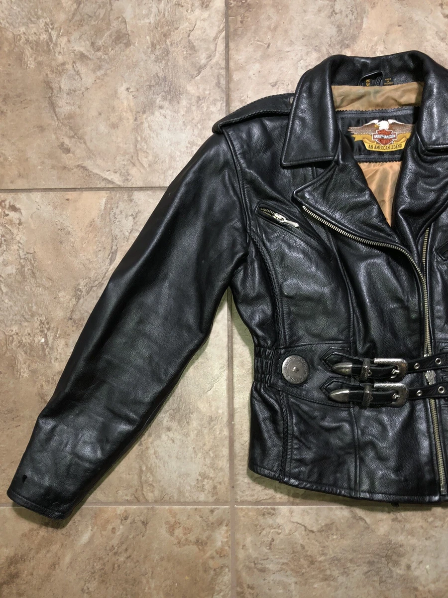 VINTAGE 70s 80s Women's HARLEY DAVIDSON Leather Rose Embossed Jacket Small