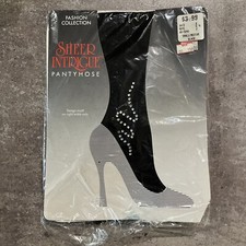 Vtg K-Mart Sheer Intrigue Pantyhose W/Motif Sm/M Black USA - NIP/NOS - Read