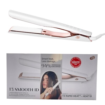 T3 Smooth ID Flat Iron Ceramic 1 inch Hair Straightening Styling 77534 White