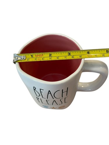 Rae Dunn BEACH PLEASE Coffee Mug Starfish Seashell Watercolor Ocean Pink Inside - Picture 6 of 6