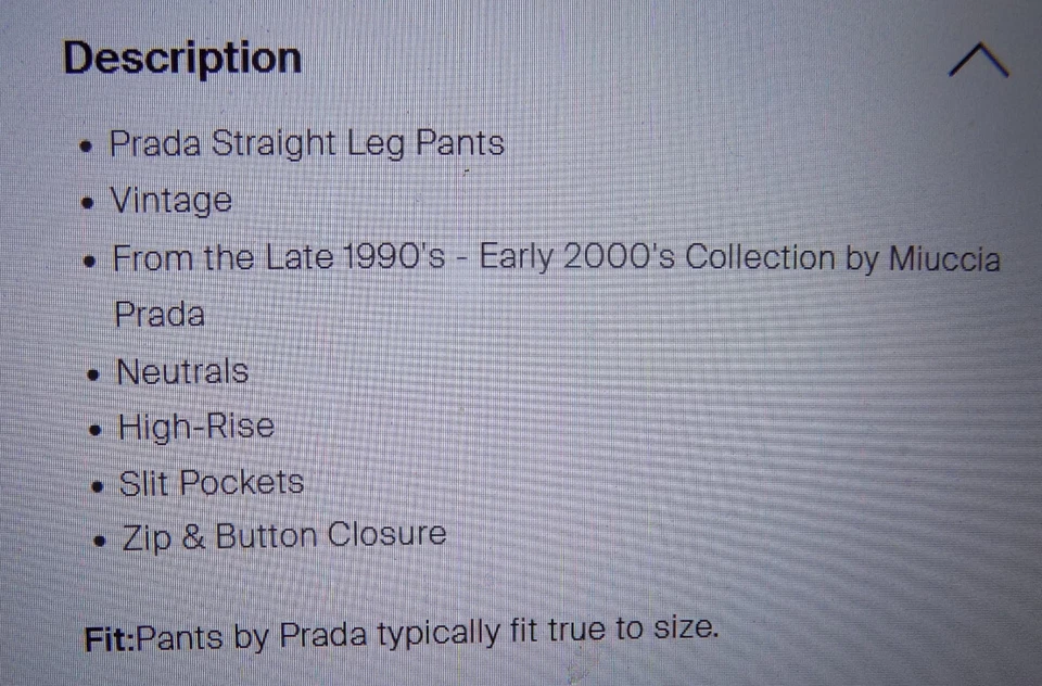 Prada 复古 90 年代/2000 年代缎面米色 Miuccia Prada 正装裤高腰二手状况完好 24.5 W — 第 4/4 张图片