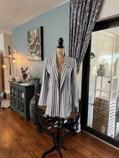 Stradivarius Blazer Women's Striped Small Blue