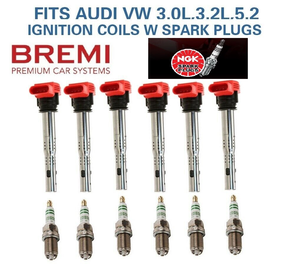 OE BREMI Engine Ignition Coil  OEM NGK Spark Plug Set 12pc Kit Audi VW 3.2L