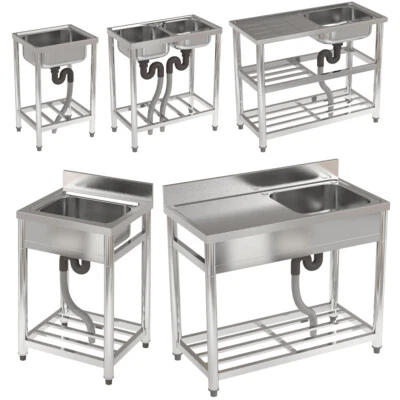 Catering Sink Commercial Kitchen Stainless Steel Single Double Bowl Drainer Unit