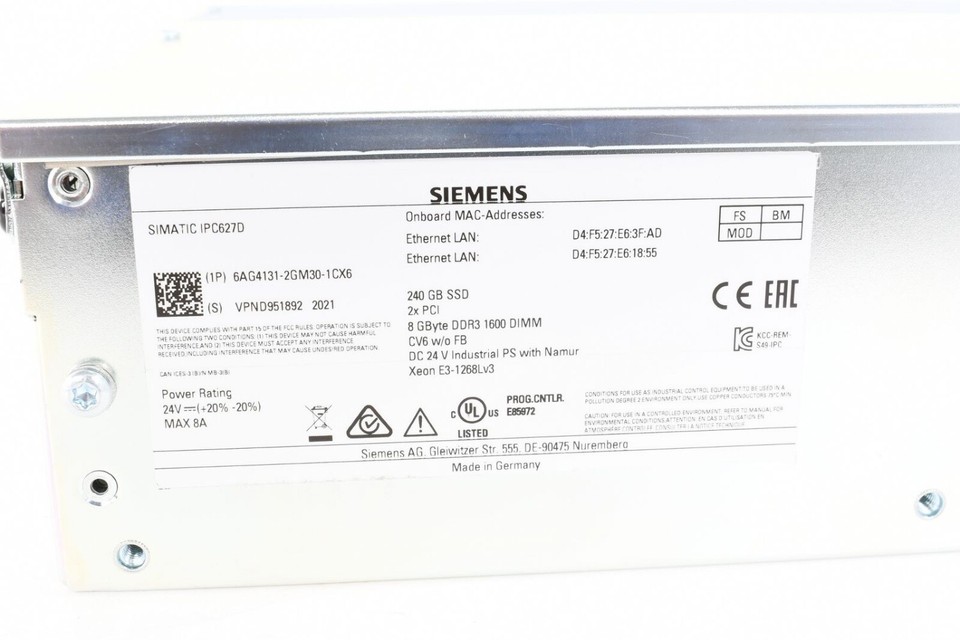Ipc627d SIEMENS 6AG4131-2GM30-1CX6, IPC627D, Box-PC, Rev03 | eBay