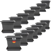 14Er Set PflanztöPfe 28 X 28 Cm Blumentopf Kunststoff Anthrazit Mit Untersetzern