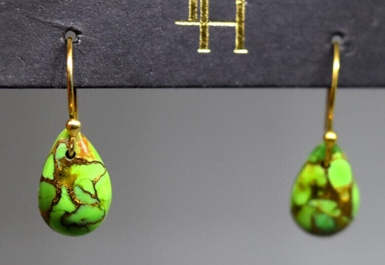 Small Hirajule 14K Yellow and Green Turquoise Earrings
