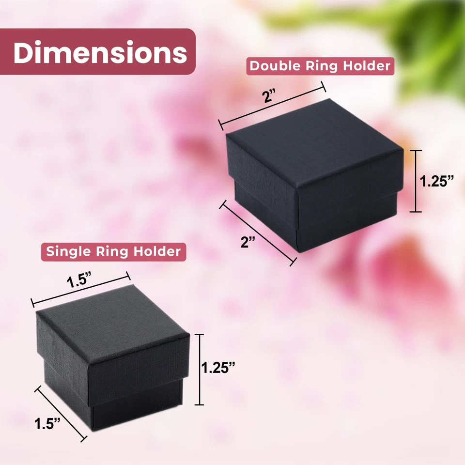 批发黑色戒指礼品盒带泡沫和天鹅绒插入件 1.5 x 1.5 x 1.25 英寸 — 第 2/4 张图片