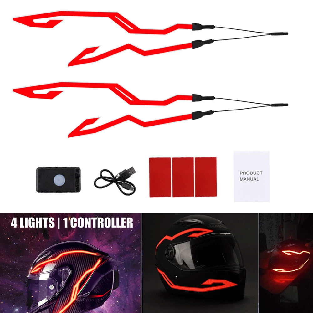 Red Motorcycle Bike Helmet Light Kit Night Riding LED Lamp Signal