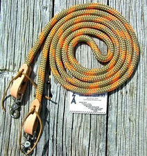 7' or 8' Reins Loop Yacht Rope Roping Rein Pony Single Barrel Race orange tan
