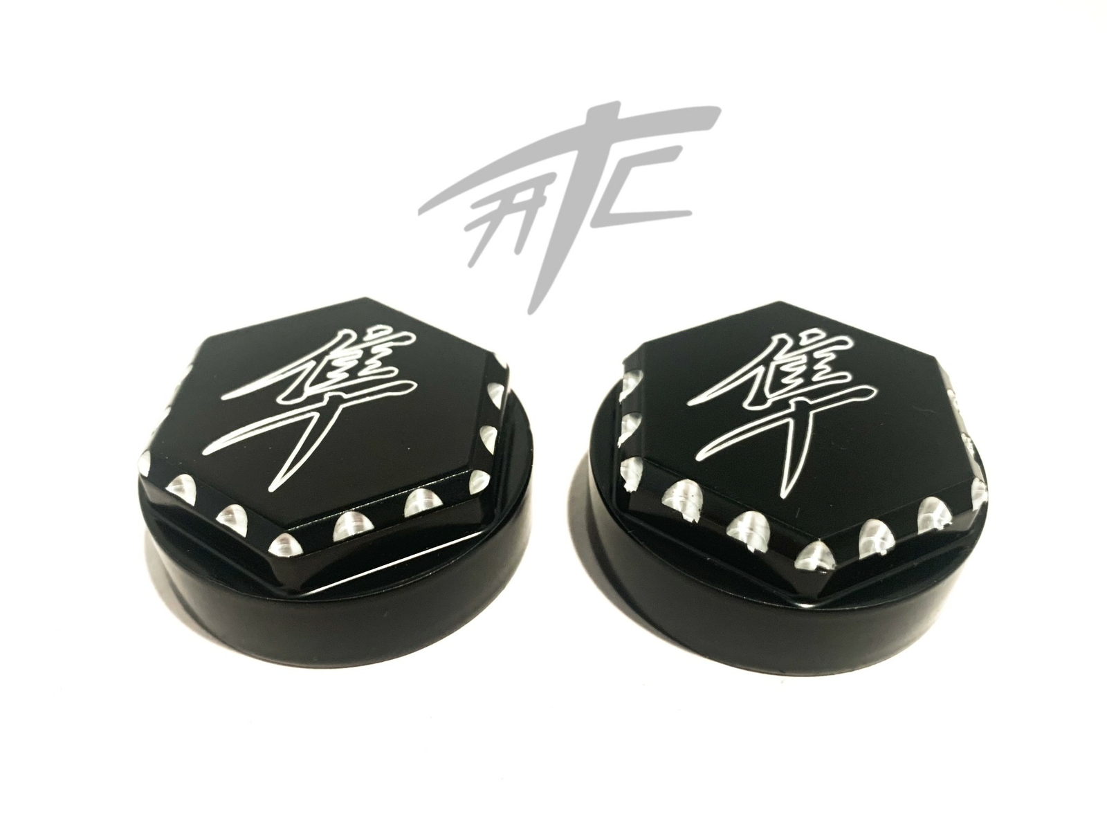 HAYABUSA BLACK DIAMOND CUT KANJI HEX SWINGARM PIVOT CAPS 2008 SUZUKI HAYABUSA