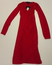 PrettyLittleThing Hourglass Red Slinky Ruched Detail Bardot Dress UK 6 (270423)