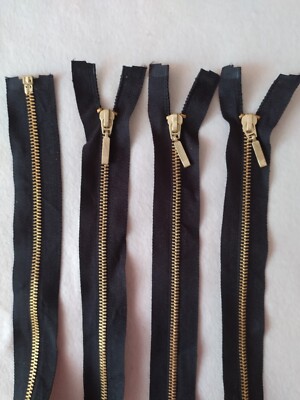 REISSVERSCHLÜSSE METALL - SCHWARZ - OFFENE ENDEN - GOLDZÄHNE - 50 55 65 CM. NO 4 . KOSTENLOSE LIEFERUNG UK