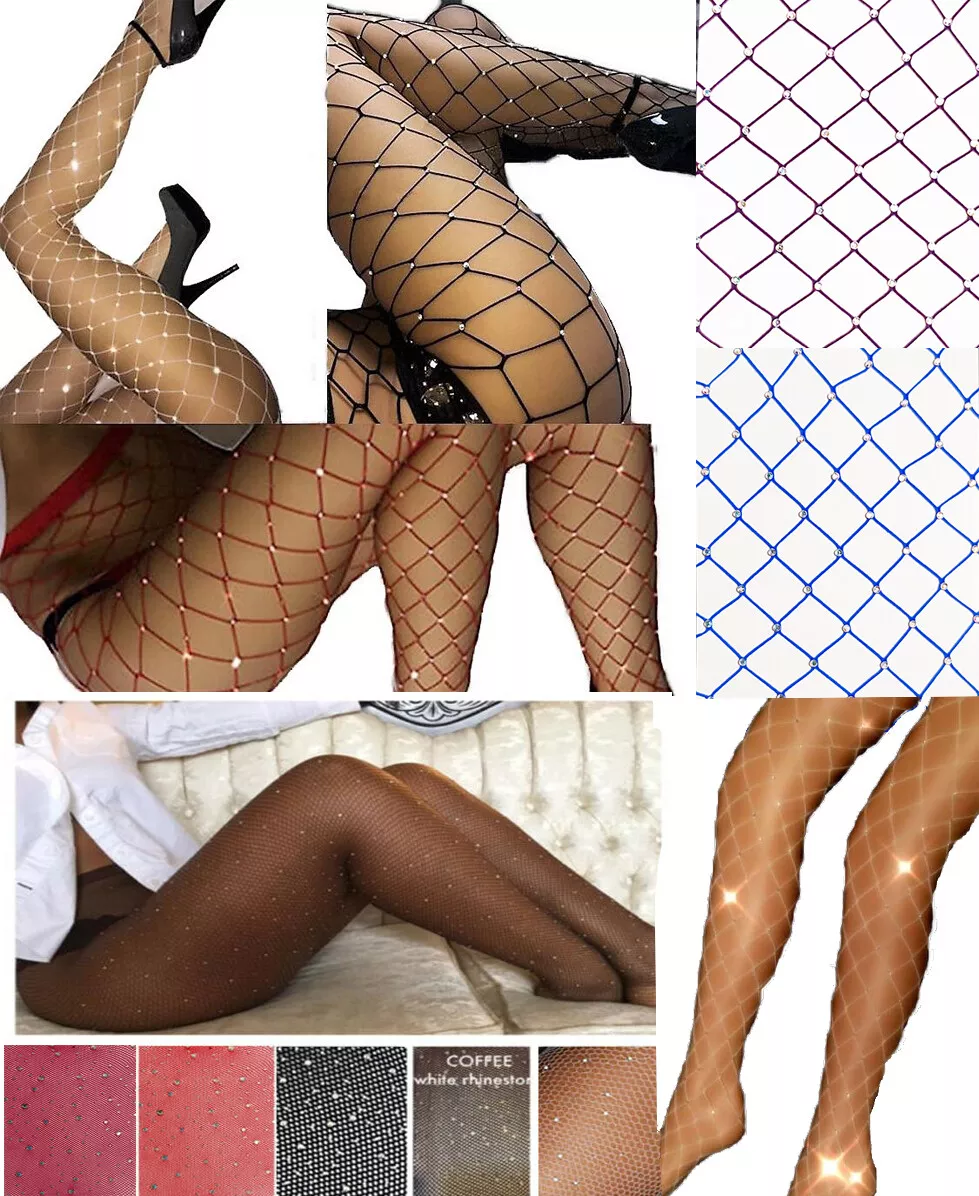 Sparkly Diamante Embellished Rhinestone Crystal Glitter Diamond Fishnet  Tights