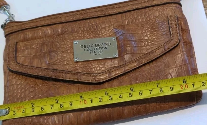 Relic Crossbody Clutch Wallet Caramel Brown Purse VTG Faux Crocodile Barbie - Image 3 of 4