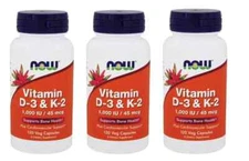 NOW FOODS (3 PACKS) Vitamin D-3 & K-2 120 Veg Capsules