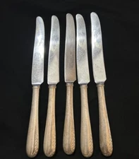 Lot Of 5 Wallace Ultra Dinner Knives 9.5” Wheat Silver Plate 1934 Farmhouse