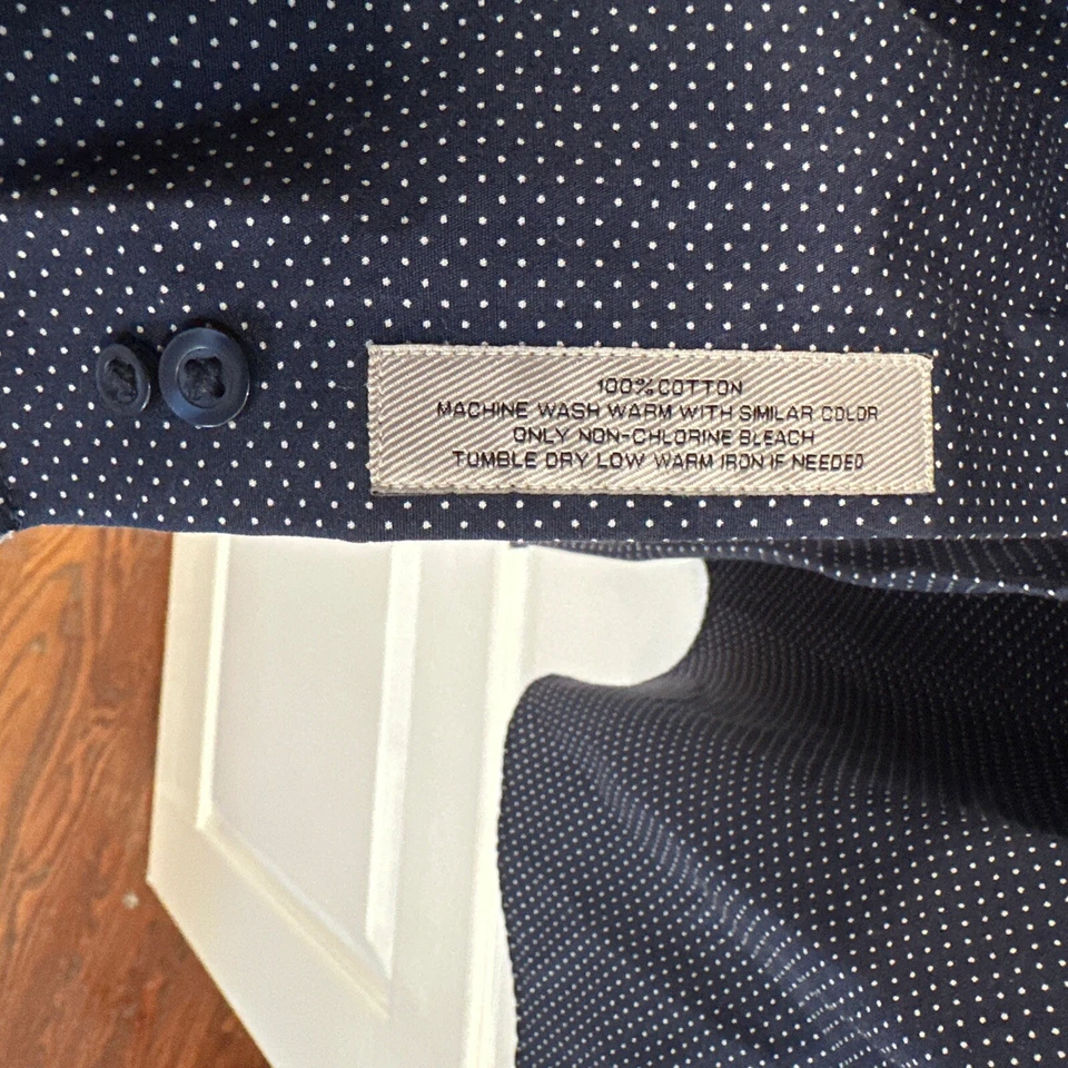 Murano Men’s Long Sleeve Shirt Slim Fit Blue with White Polka Dots 16-1/2 / 35 - Image 3 of 4