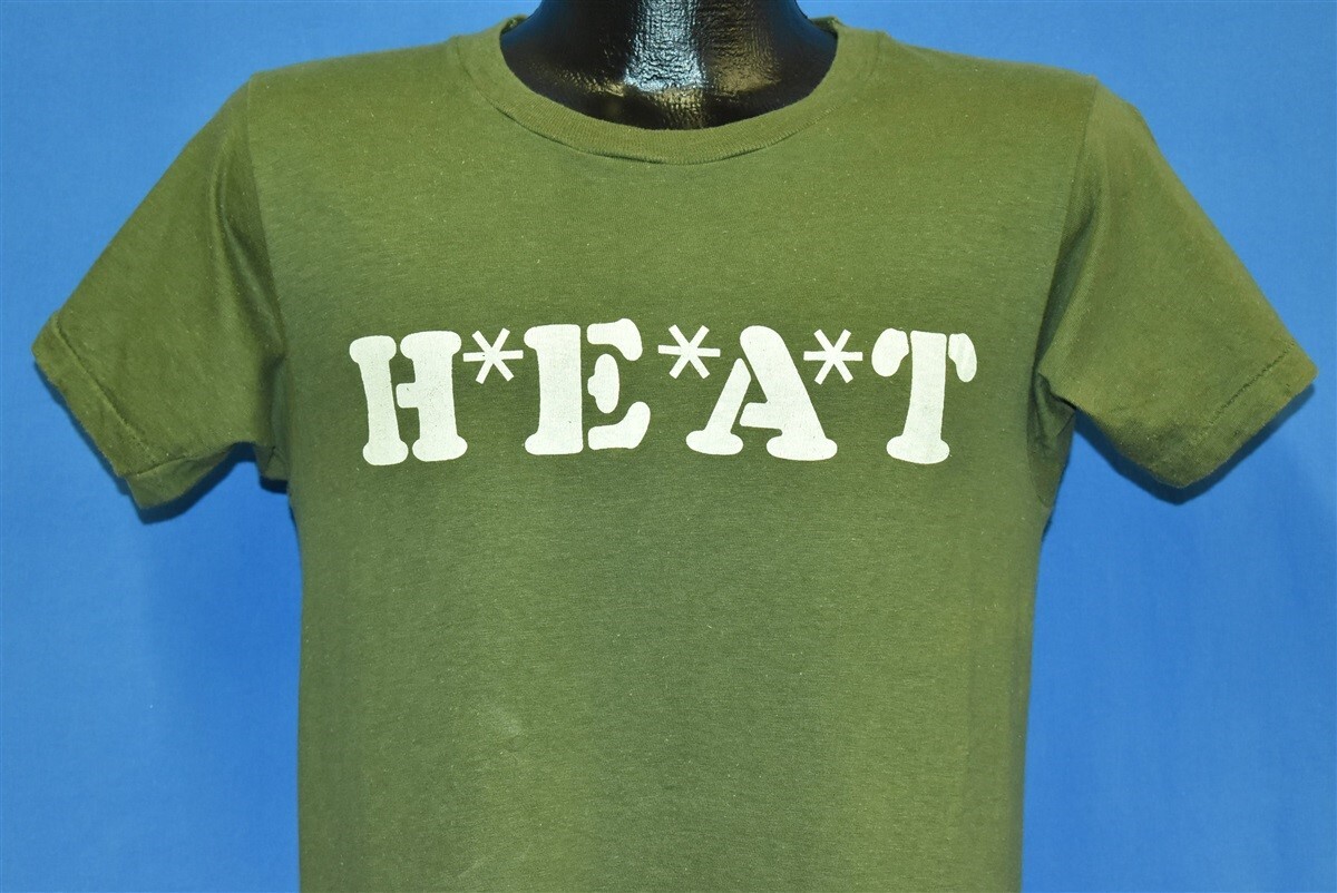 vtg 80s H*E*A*T MASH SPOOF LOGO M*A*S*H GREEN WHITE O… Gem