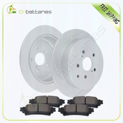 2 Rear Slot Brake Rotors & 4 Metallic Brake Pads For Lexus RX450h RX350 ...
