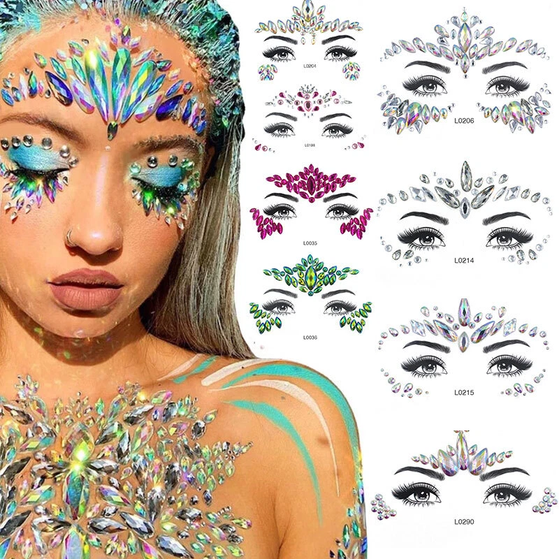 Shiny Rhinestones Face Jewels Tattoo Eyebrow Stickers 3D Diamond Body  Makeup DIY