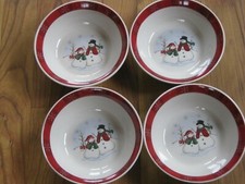 Royal Seasons Stoneware Snowmen Cereal or Soup Bowls Set of 4