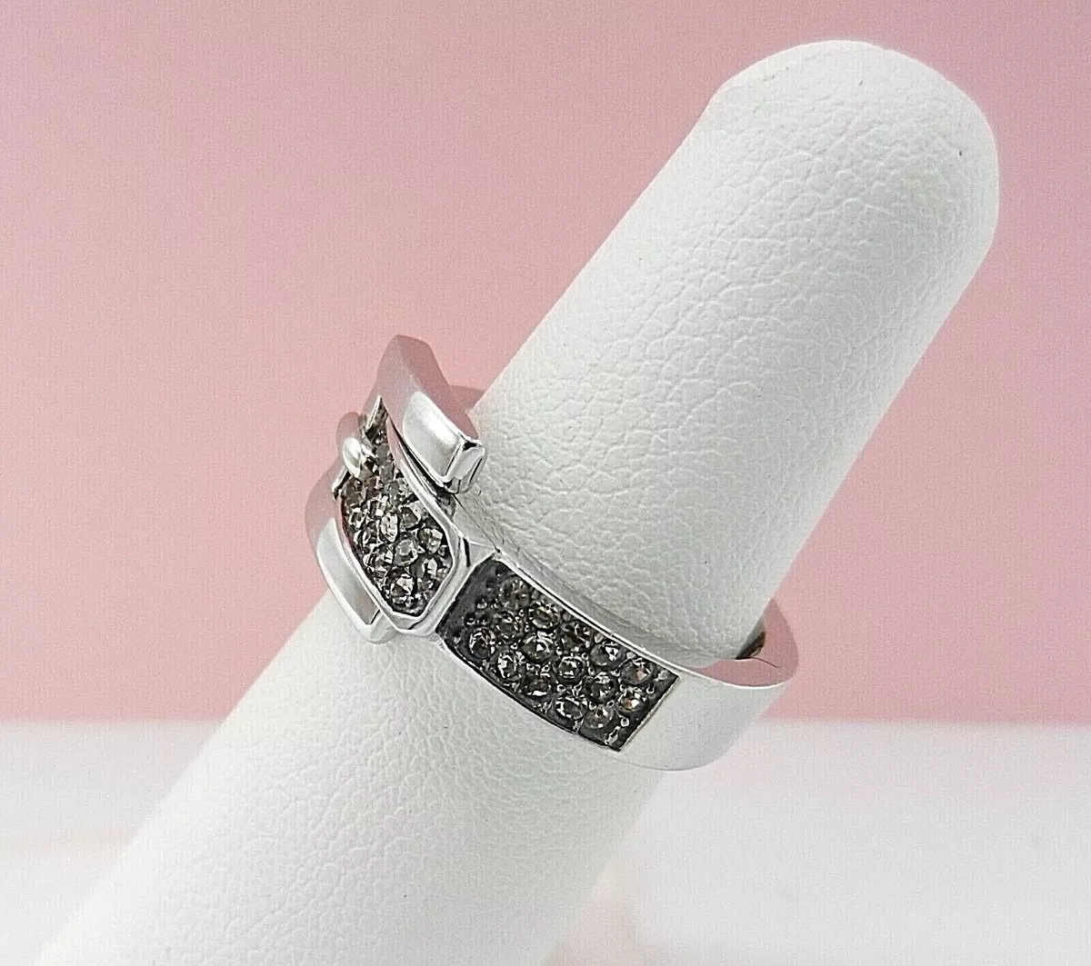 Michael Kors Ring Pave Crystal Buckle Silver Tone Size 6