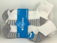 Men's COLUMBIA Socks, White Quarter Crew Socks, 6 Pack, 36 MSRP     