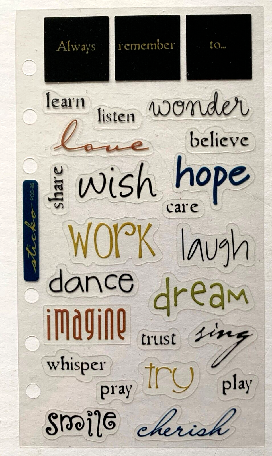STICKO ALWAYS REMEMBER TO...STICKER SET~ WISH~DANCE~HOPE~DREAM~BELIEVE ...