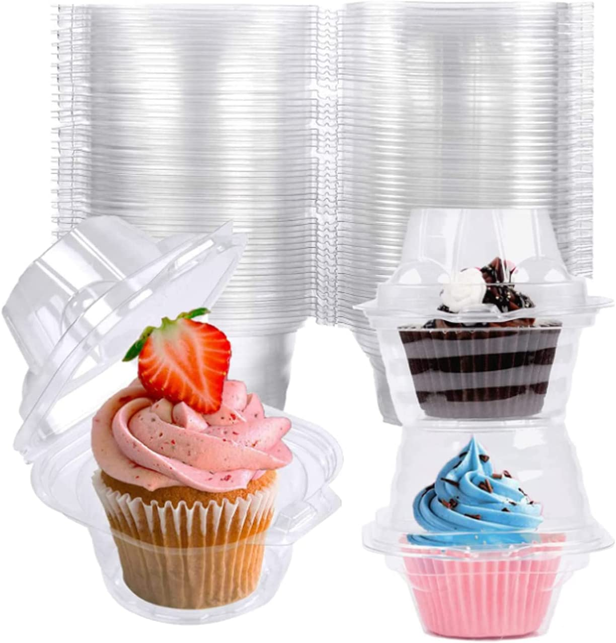 50 Pack Individual Cupcake Containers Plastic Cupcake Boxes Cupcake