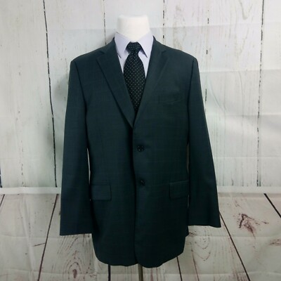 John Nordstrom Flextech Wool 44L 2 Button Gray Pane Suit Blazer Sports Coat