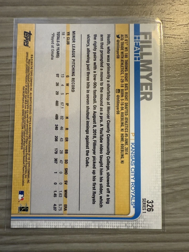 2019 Topps - Heath Fillmyer #326 (RC) - Image 2 of 2