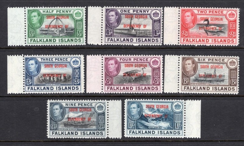 Falkland Islands 1944 South Georgia Set - OG MNH - Sc# 3L1-3L8