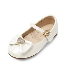 Girls Mary Jane Dress Shoes for Toddler Heart Rhinestone Front Bow Ballerina ...