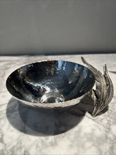 Michael Aram Silver Feather Hammered Stainless Steel Trinket Dish Nut Bowl