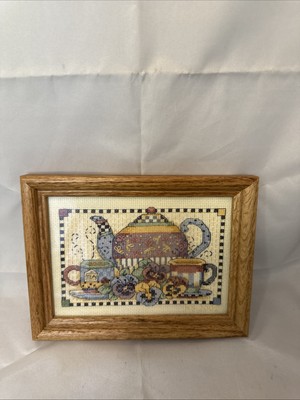 Tea Party For Two Framed Dimensions Mini Counted Cross Stitch Teatime Pansies