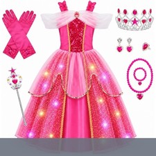 Light Up Princess Dress for Girls Ages 3-10 LED Halloween Costume Party Dress