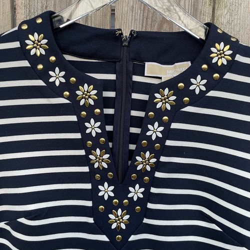 Michael Michael Kors Striped T-Shirt Dress Embellished Floral V-Neck Small NWT - Picture 7 of 9