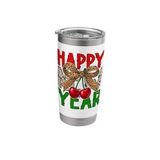 Happy New Year 2026 Cherries  Leopard Coquette Bow Women 20 Ounces White