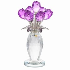 Handcrafted Crystal Purple Rose Figurine with Vase - Elegant Gift for Women