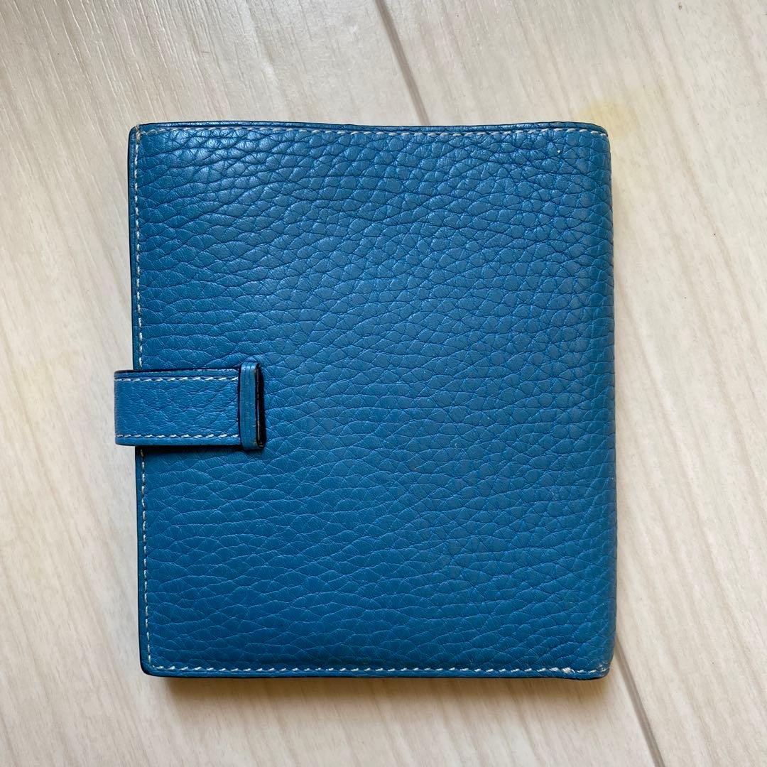 Hermes Bearn Compact Wallet Leather Two Fold Card Case Blue US Size Large thumbnail 2