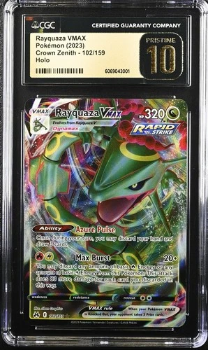 2023 POKEMON CROWN ZENITH HOLO #102/159 RAYQUAZA VMAX CGC 10 PRISTINE