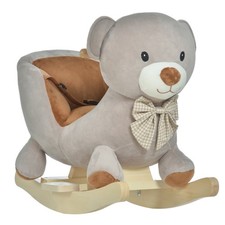 HOMCOM Kinder Schaukelb&auml;r Pl&uuml;sch Aufsitzsitz mit Sound Holzbasis Sicherheitsgurt