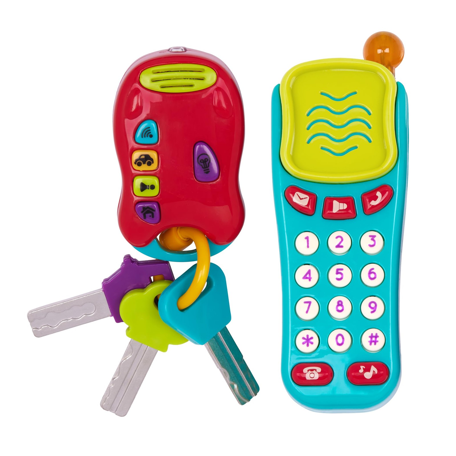 Sensory Toy Set for Toddlers with Light-Up Toy Car Keys and Pretend Phone