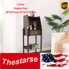 3-Tier Bookshelf Bamboo Display Rack Tall Book Case w/ Drawer Freestanding Shelf