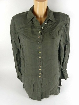 Verse VINTAGE Damen Bluse langarm Schulterpolster olivegrün Viskose 38 NEU (WM)