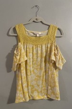 Lauren Conrad Women's Yellow Off The Shoulder Floral Shirt